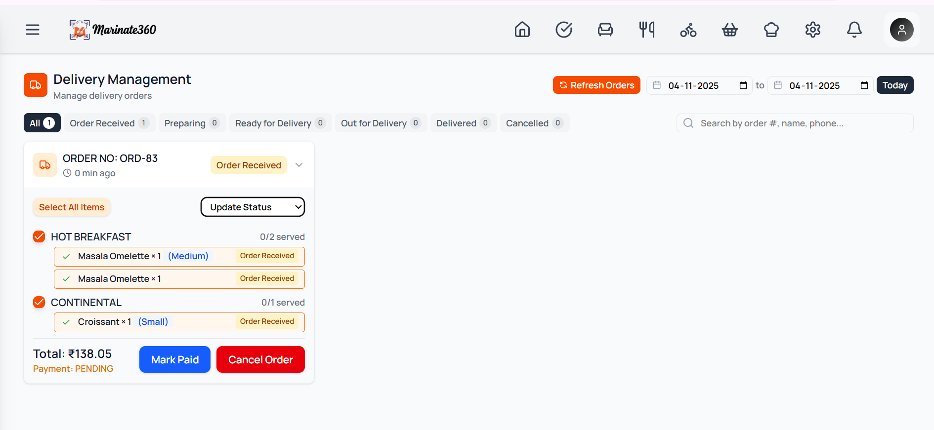 Delivery Management view 1